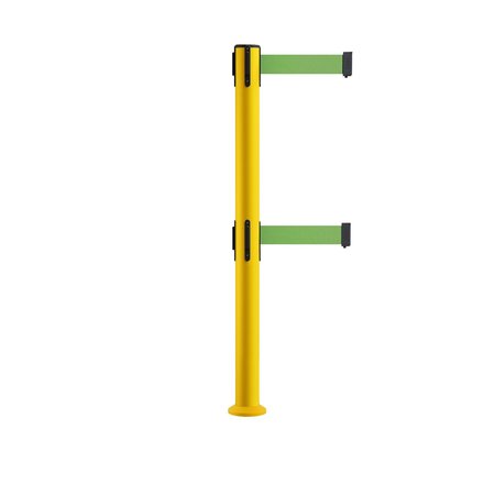 MONTOUR LINE Stanchion Dual Belt Barrier Fixed Base Yellow Post 7.5ftLt Grn Belt MSX630DF-YW-LGN-75